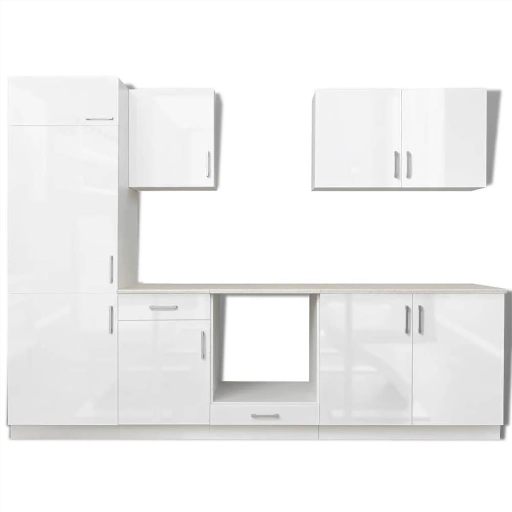 Kitchen Cabinet Built-in Fridge 7 Pieces High Gloss White 270cm