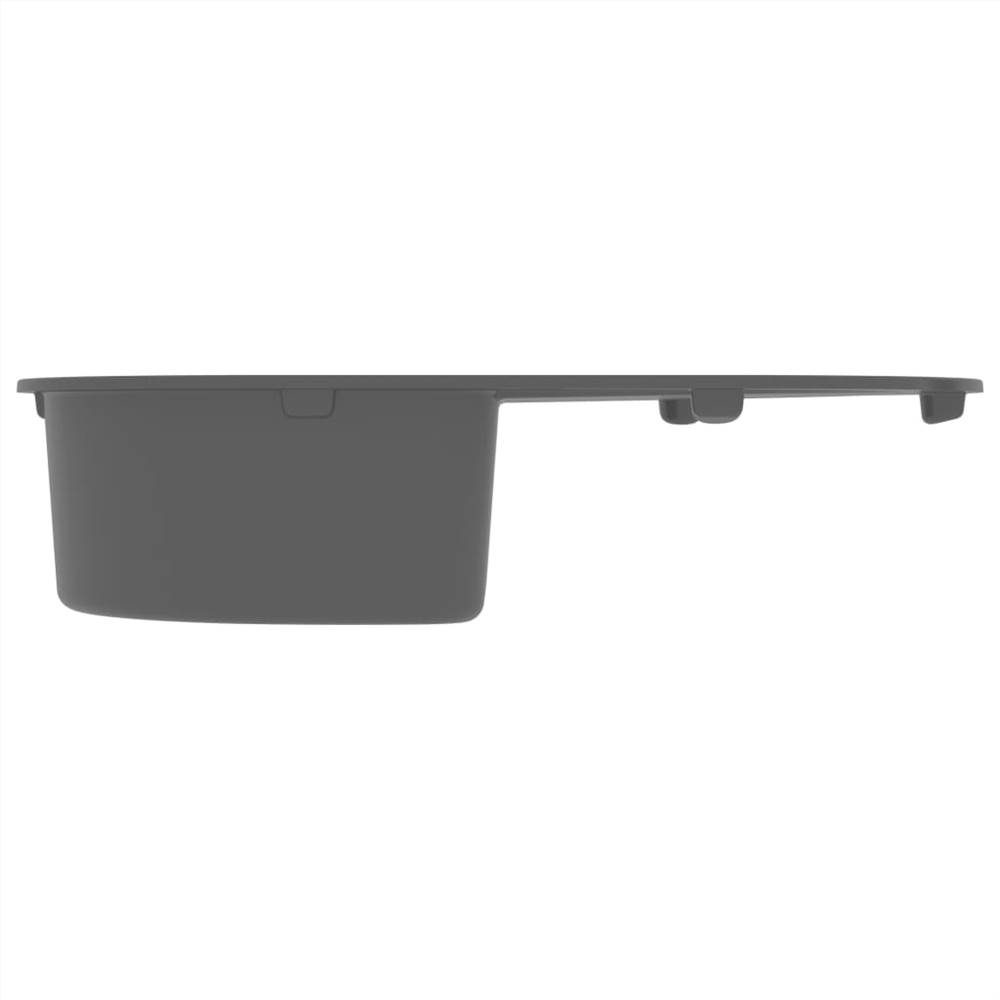 Kitchen Sink with Overflow Hole Oval Grey Granite