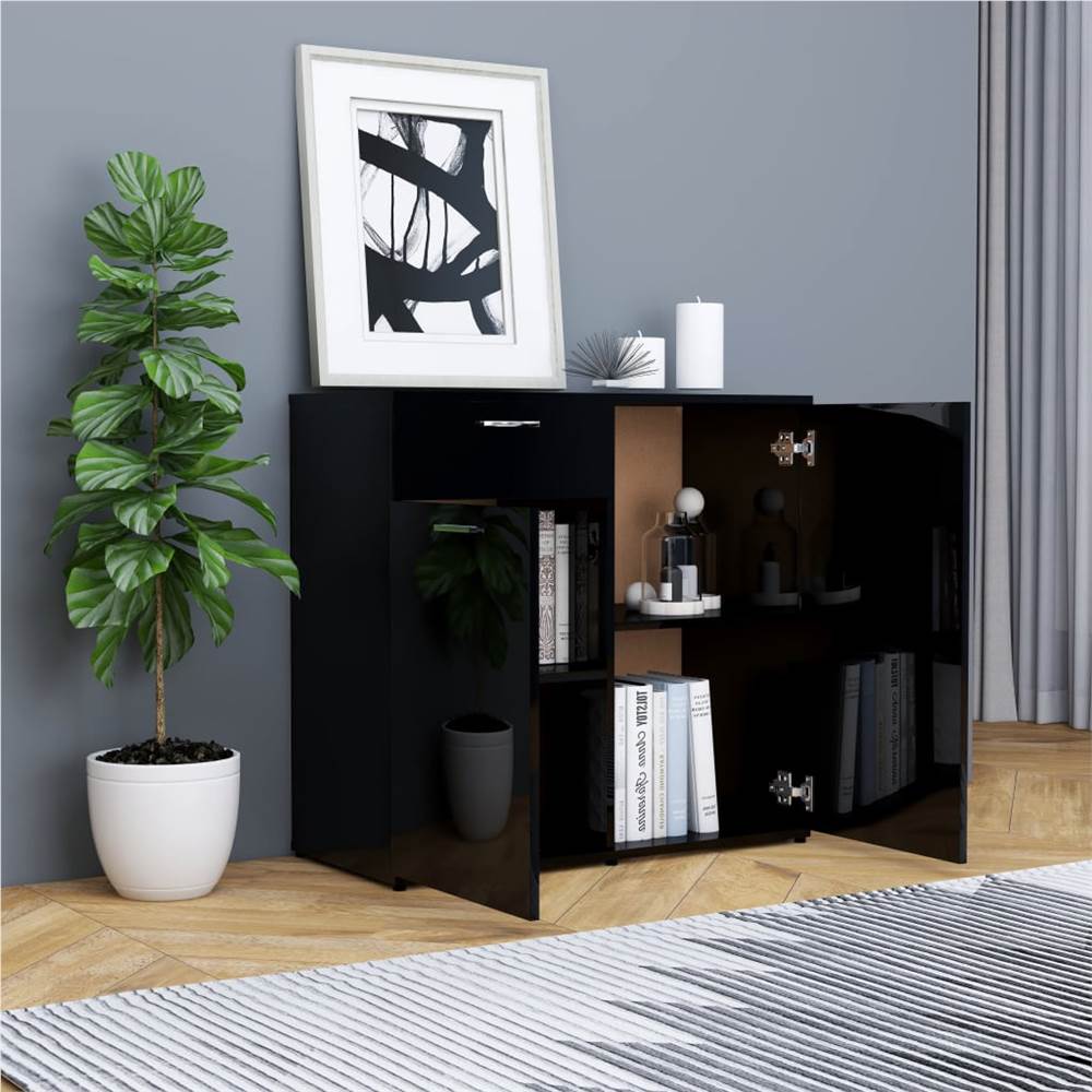 Sideboard High Gloss Black 80x36x75 cm Chipboard