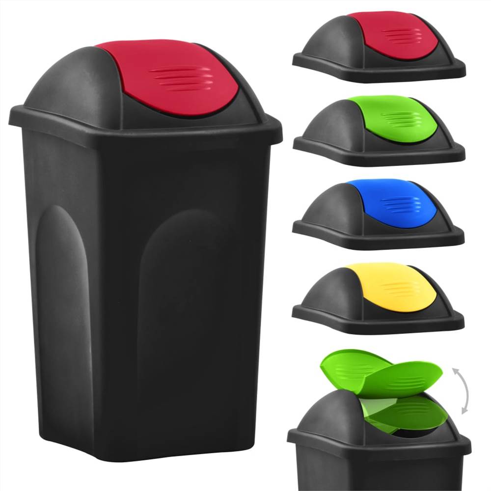 Trash Bin with Swing Lid 60L Black and Red