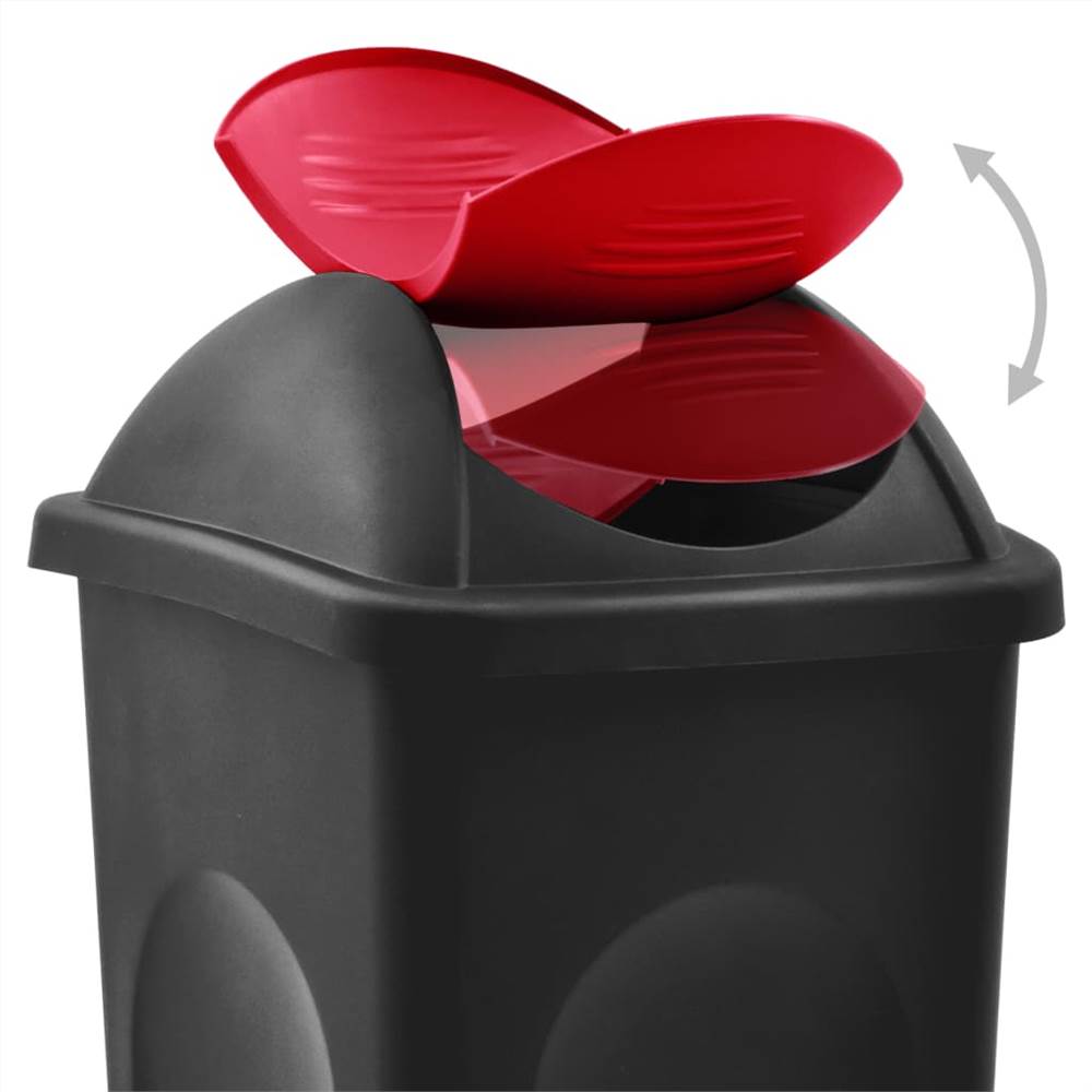 Trash Bin with Swing Lid 60L Black and Red