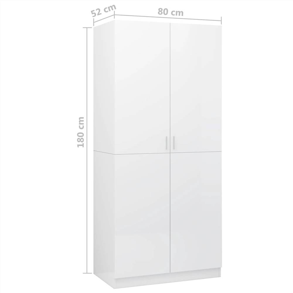 Wardrobe High Gloss White 80x52x180 cm Chipboard