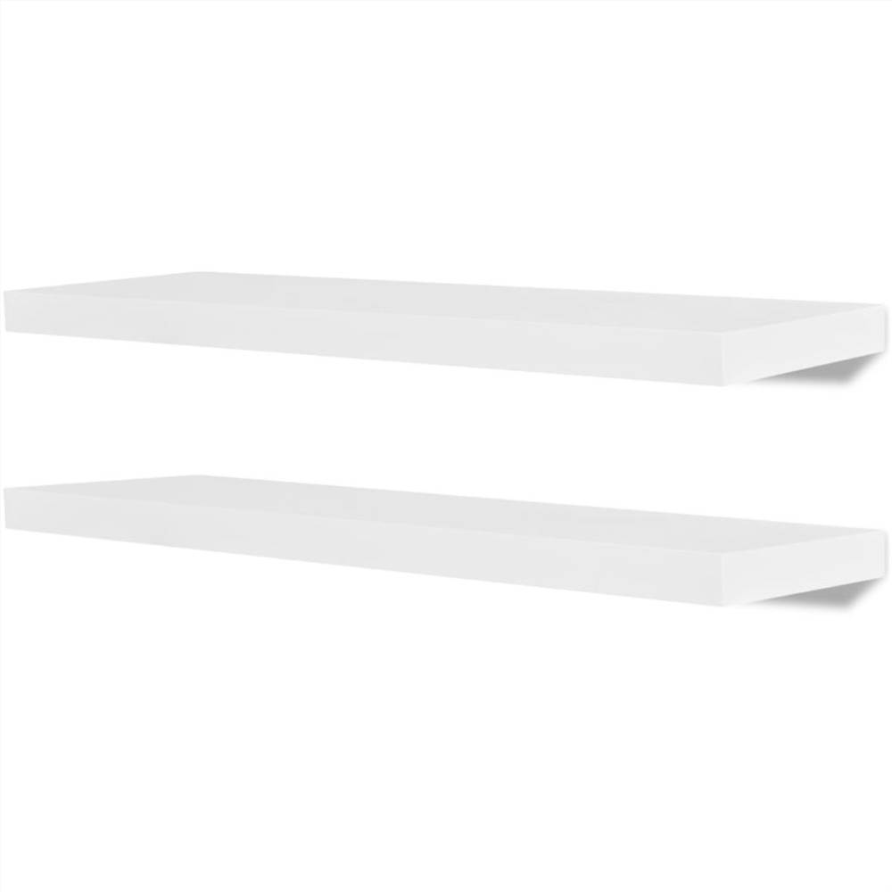 2 White MDF Floating Wall Display Shelves Book/DVD Storage