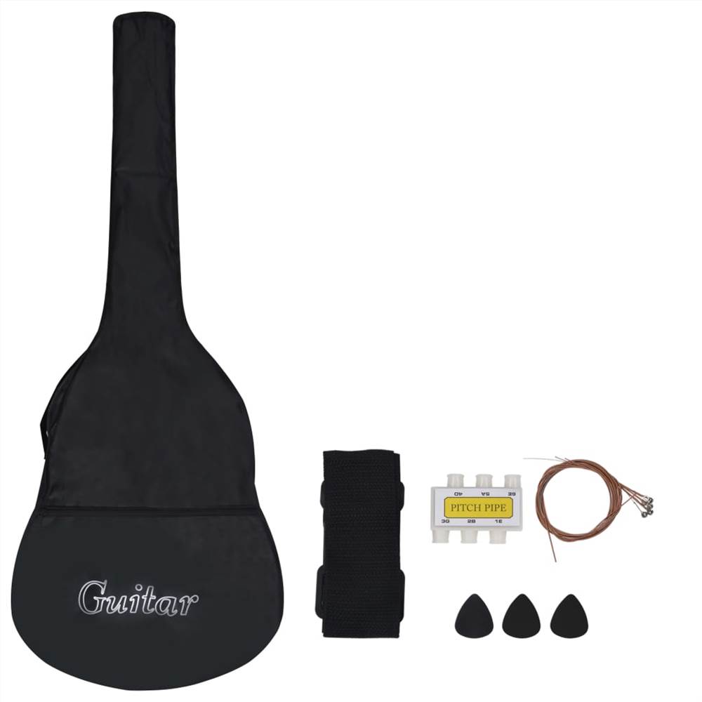 8 Piece Classical Guitar Beginner Set Black 1/2 34"