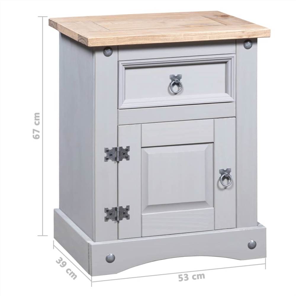 Bedside Cabinet Mexican Pine Corona Range Grey 53x39x67 cm
