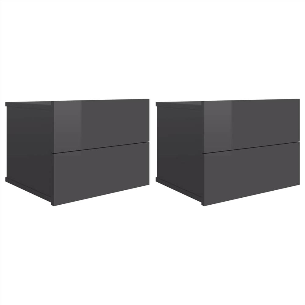 Bedside Cabinets 2 pcs High Gloss Grey 40x30x30 cm Chipboard