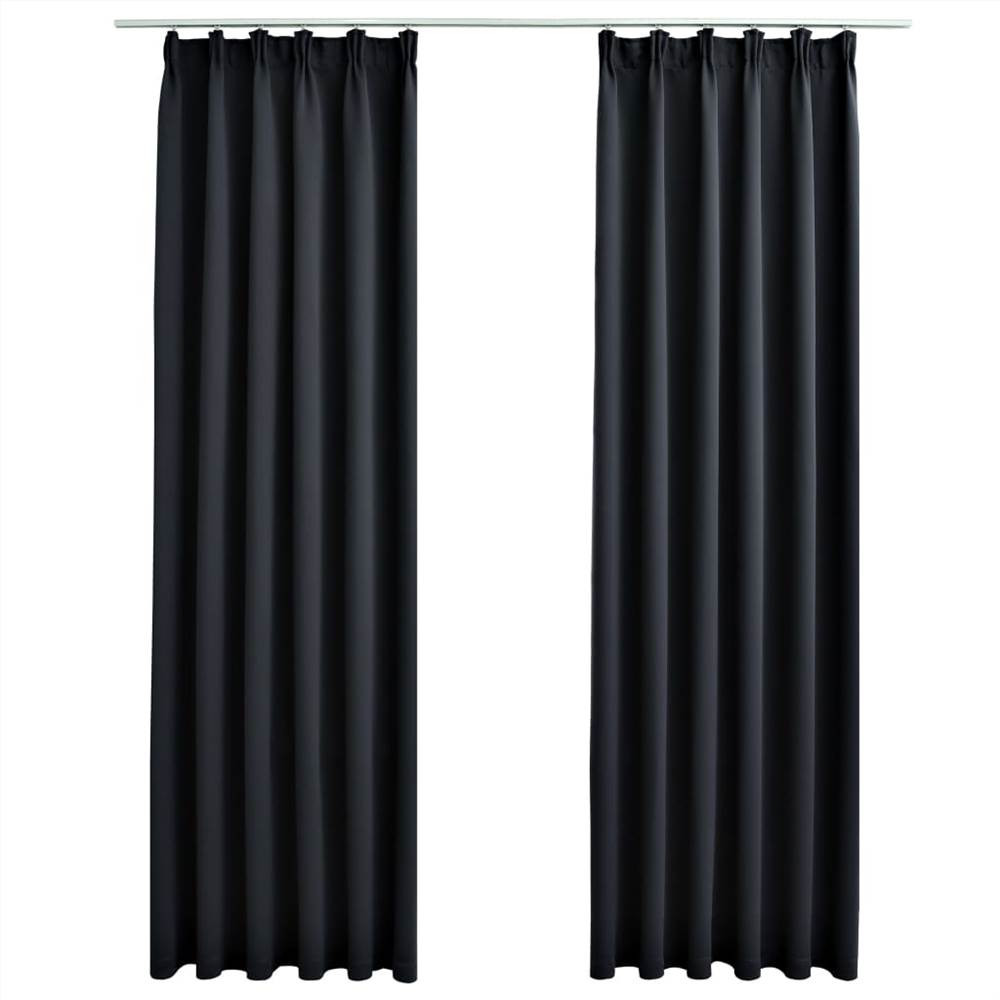 Blackout Curtains with Hooks 2 pcs Black 140x175 cm