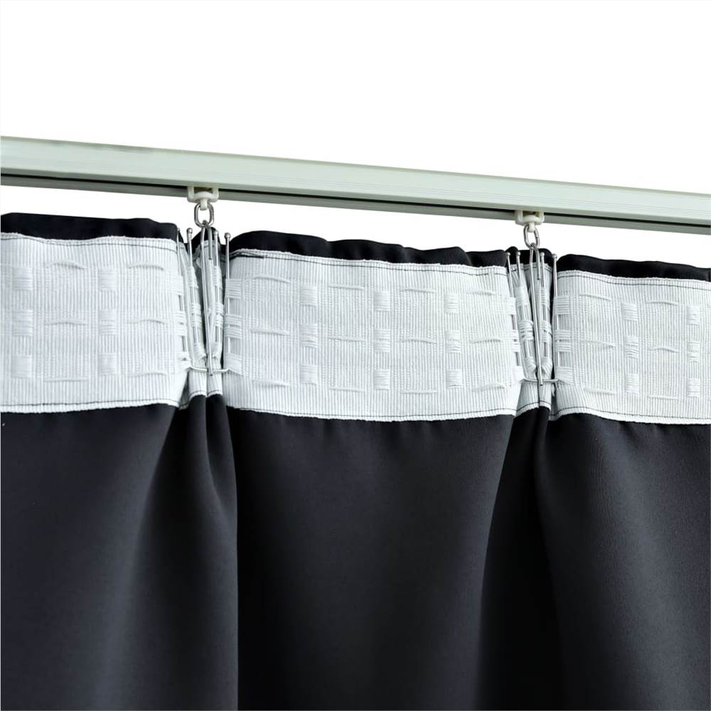Blackout Curtains with Hooks 2 pcs Black 140x175 cm