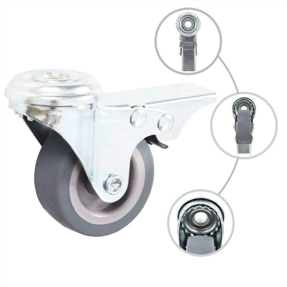 Bolt Hole Swivel Casters with Double Brakes 4 pcs 50 mm