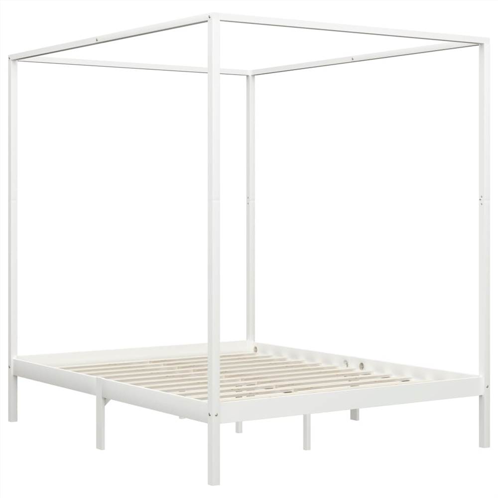 Canopy Bed Frame White Solid Pine Wood 6FT Super King