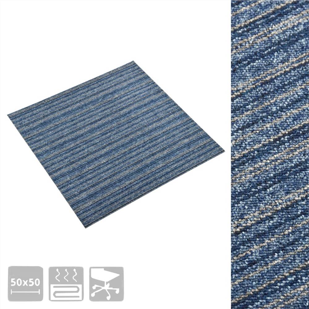 Carpet Floor Tiles 20 pcs 5 m² 50x50 cm Striped Blue