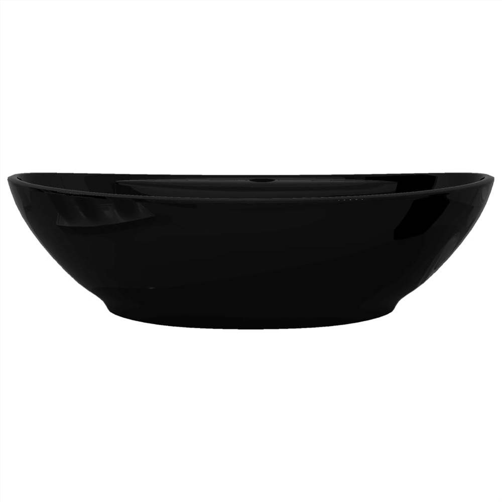 Ceramic Bathroom Sink Basin Faucet/Overflow Hole Black Oval