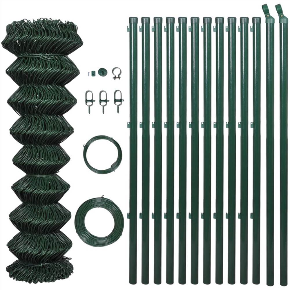 Chain Link Fence with Posts Steel 0,8x15 m Green