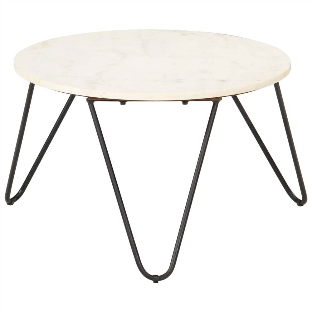 Coffee Table White 65x65x42 cm Real Stone with Marble Texture