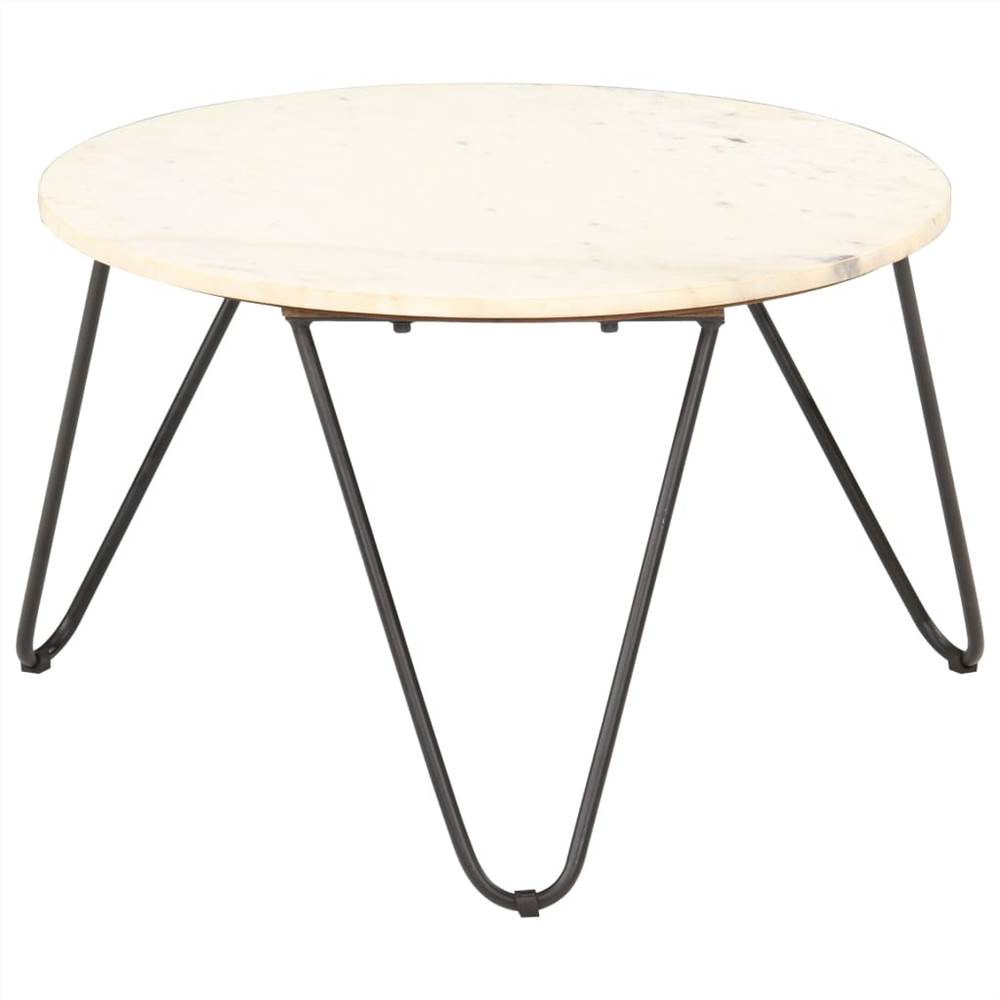 Coffee Table White 65x65x42 cm Real Stone with Marble Texture