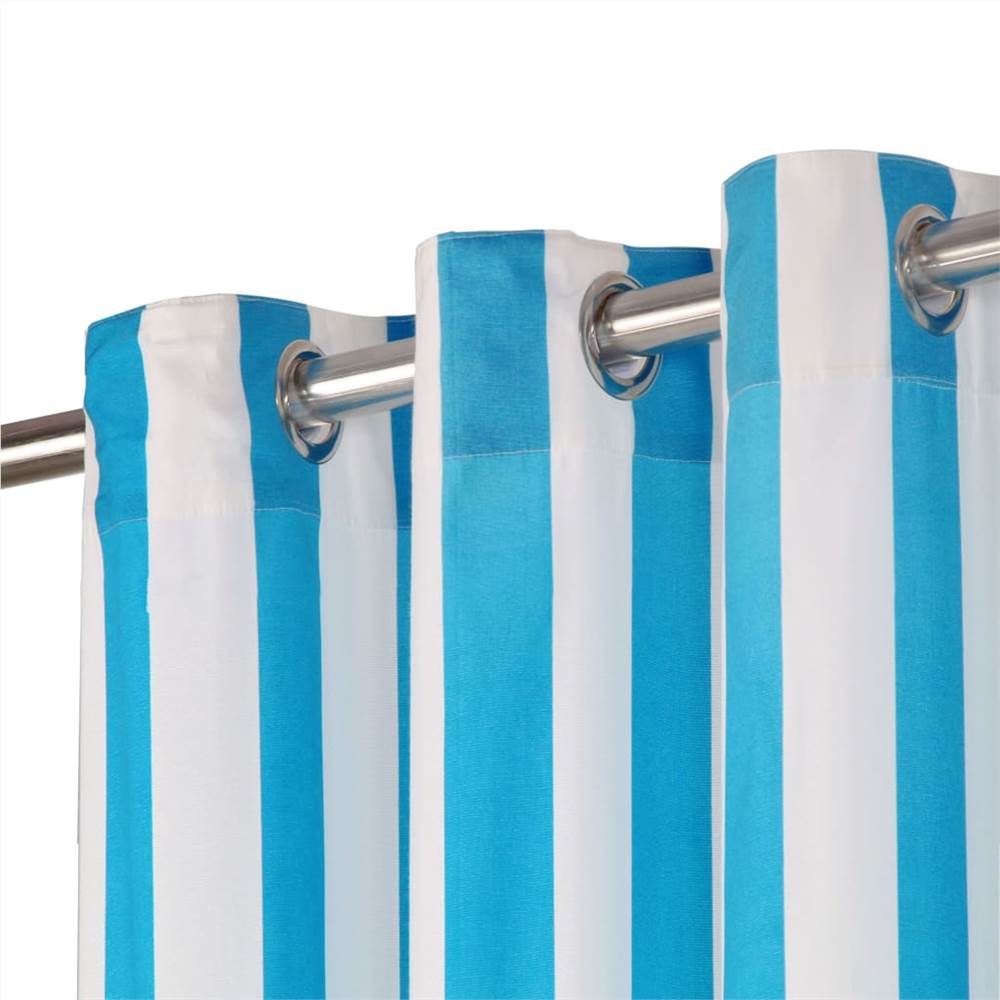 Curtains with Metal Rings 2 pcs Fabric 140x175 cm Blue Stripe