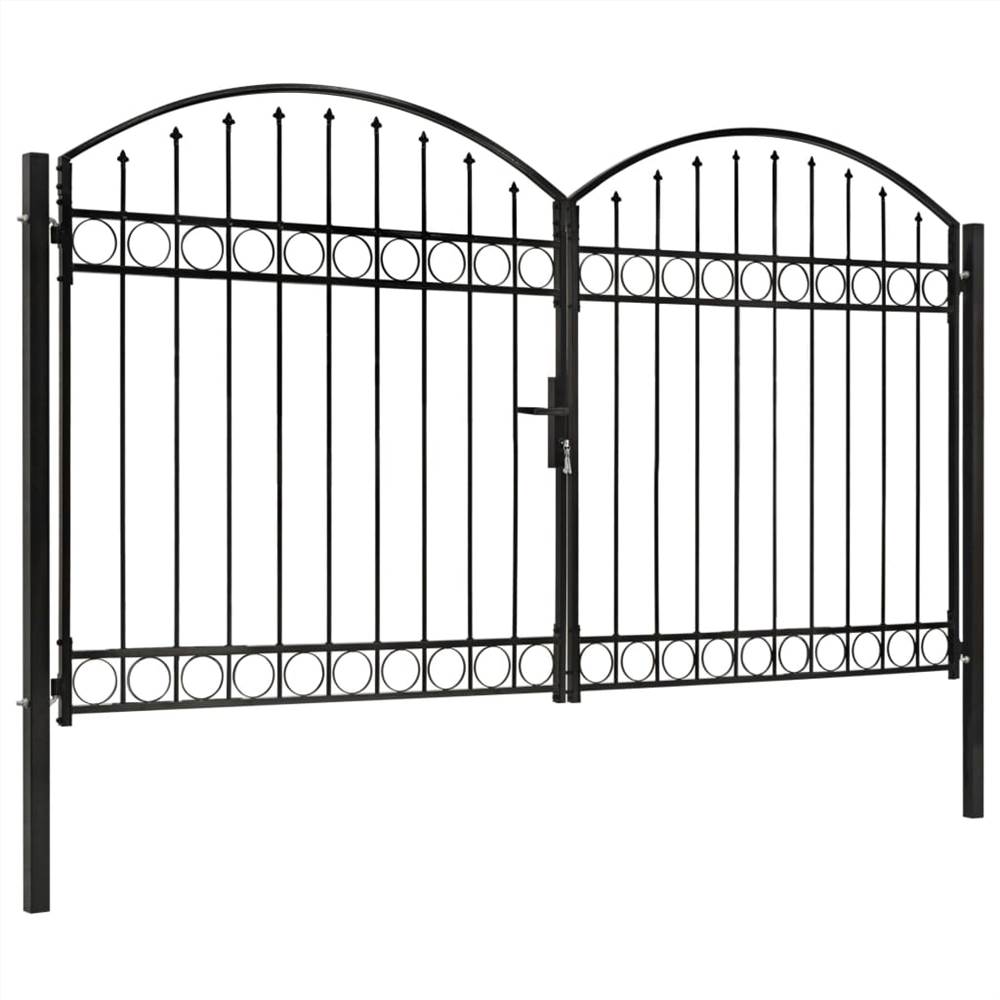 Fence Gate Double Door with Arched Top Steel 300x200 cm Black
