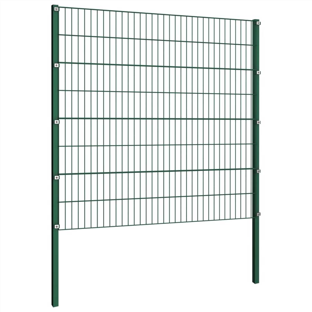Fence Panel with Posts Iron 6.8x1.6 m Green
