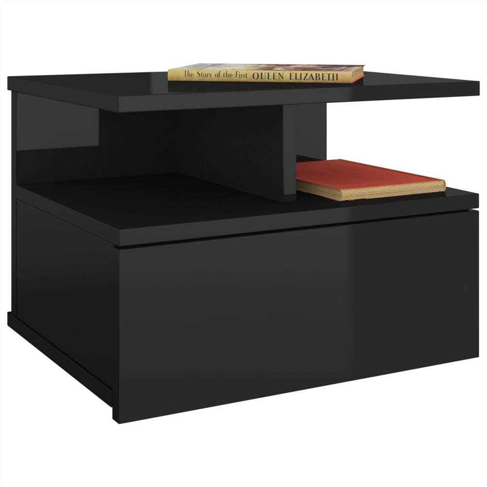 Floating Nightstands 2 pcs High Gloss Black 40x31x27 cm Chipboard