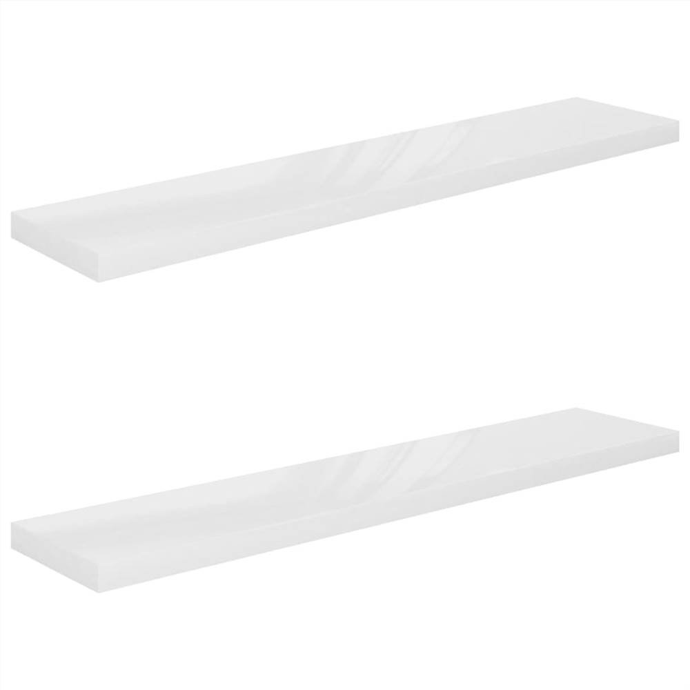 Floating Wall Shelves 2 pcs High Gloss White 120x23.5x3.8 cm MDF