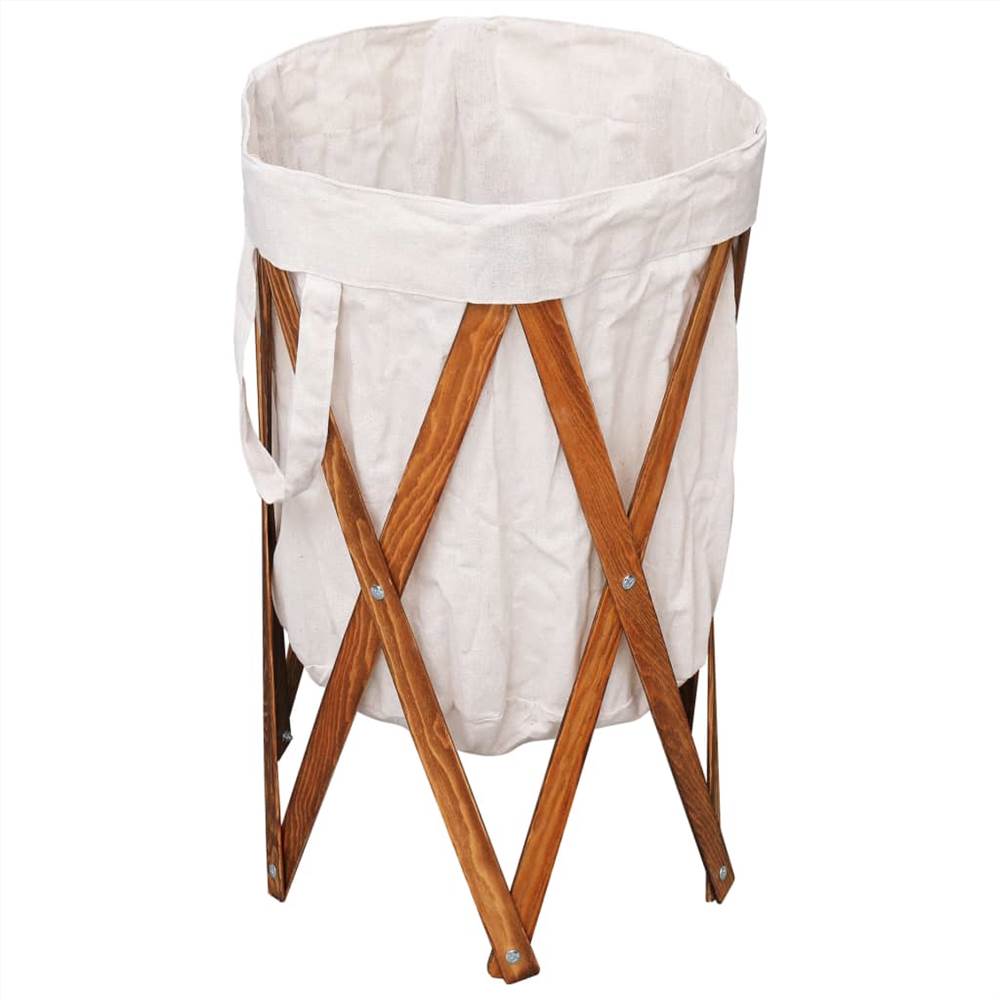 Folding Laundry Basket Cream Wood and Fabric
