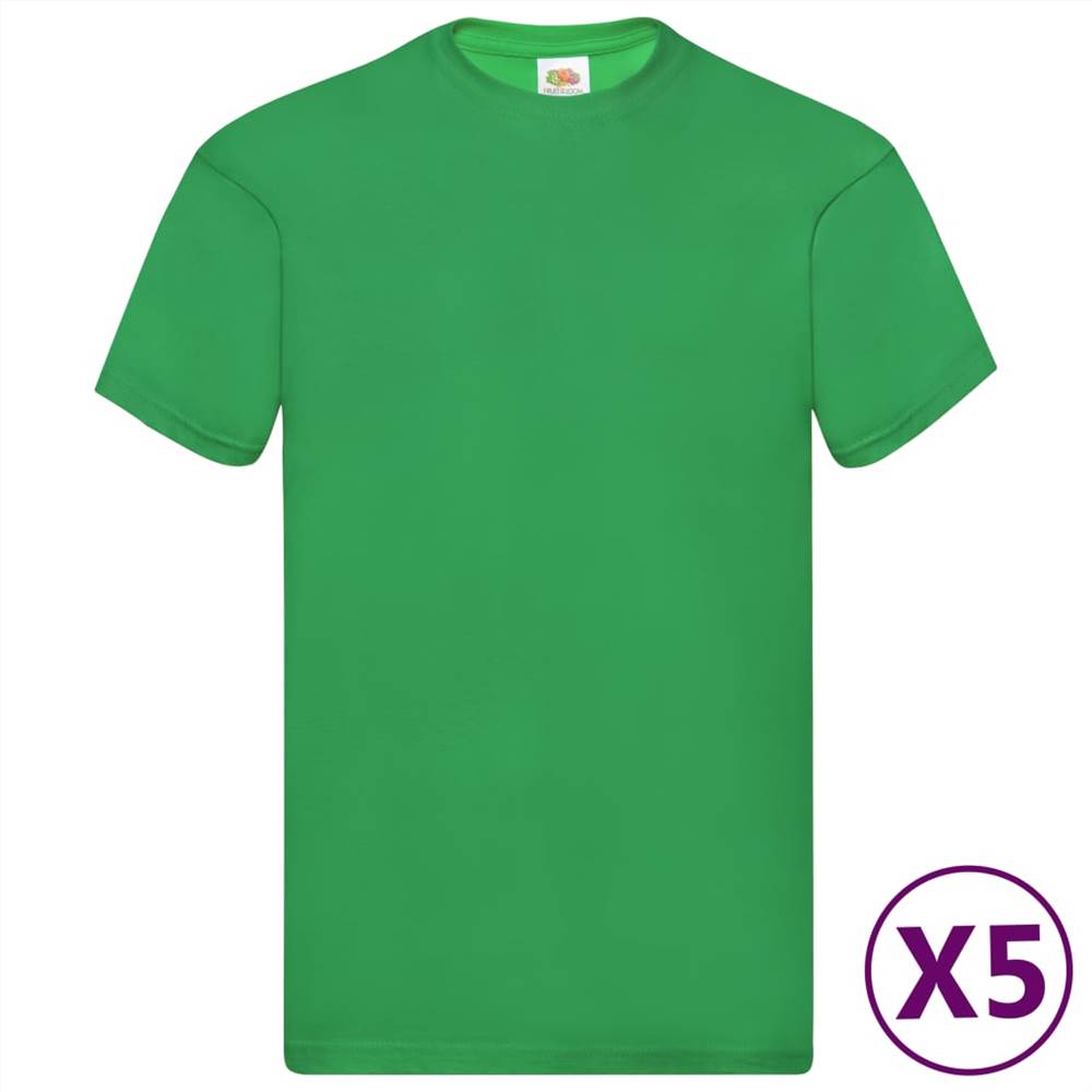 Fruit of the Loom Original T-shirts 5 pcs Green 3XL Cotton