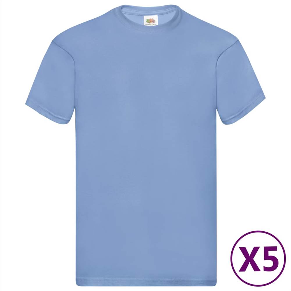 Fruit of the Loom Original T-shirts 5 pcs Light Blue M Cotton