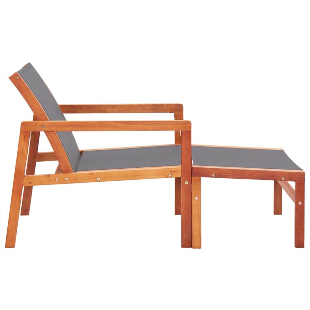 Garden Chair with Footrest Grey Solid Eucalyptus Wood and Textilene