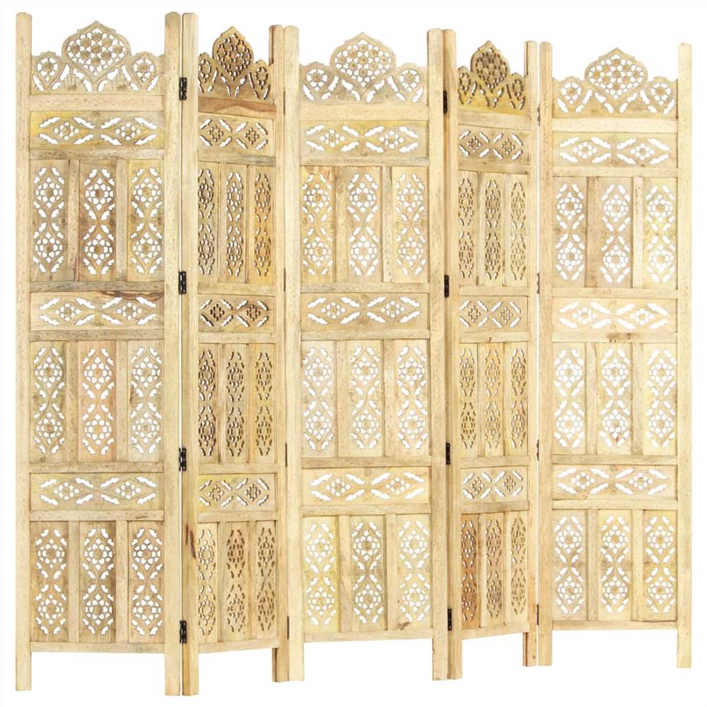 Hand carved 5-Panel Room Divider 200x165 cm Solid Mango Wood