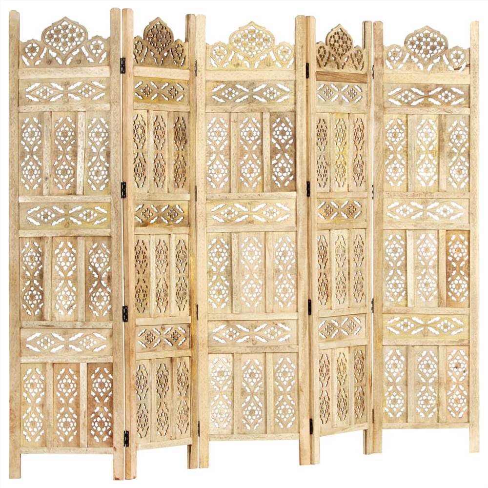 Hand carved 5-Panel Room Divider 200x165 cm Solid Mango Wood