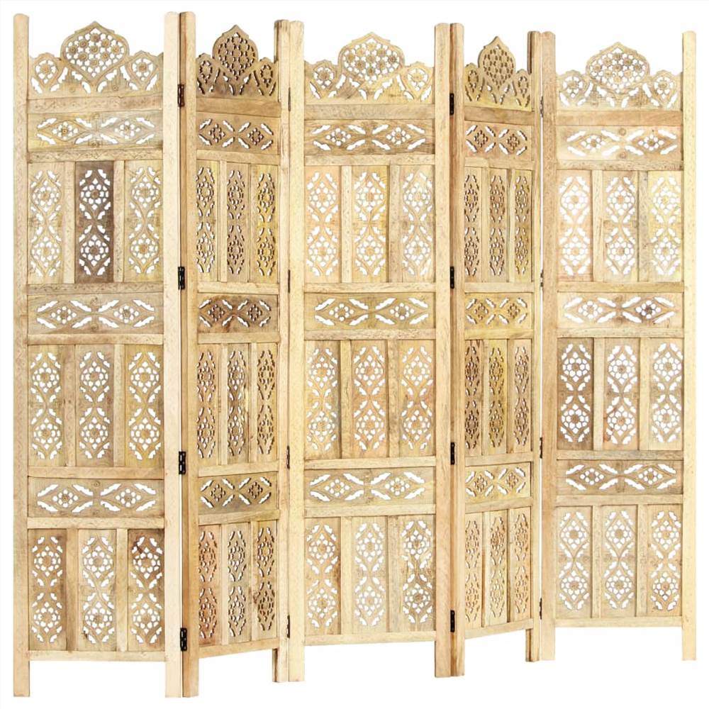 Hand carved 5-Panel Room Divider 200x165 cm Solid Mango Wood