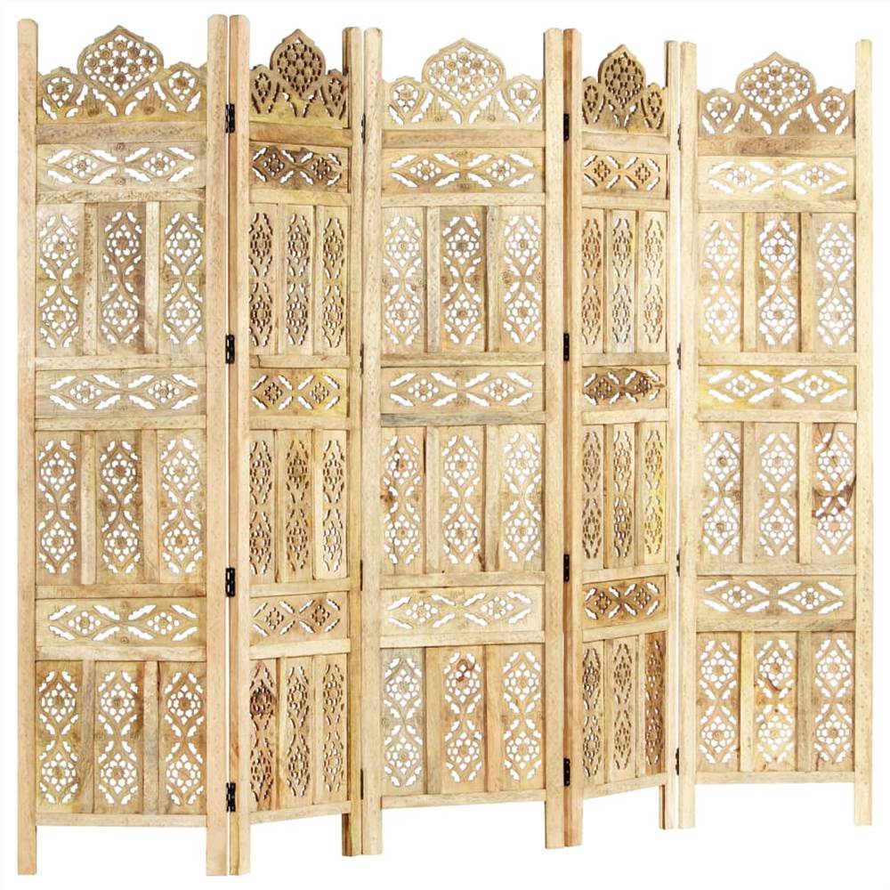 Hand carved 5-Panel Room Divider 200x165 cm Solid Mango Wood