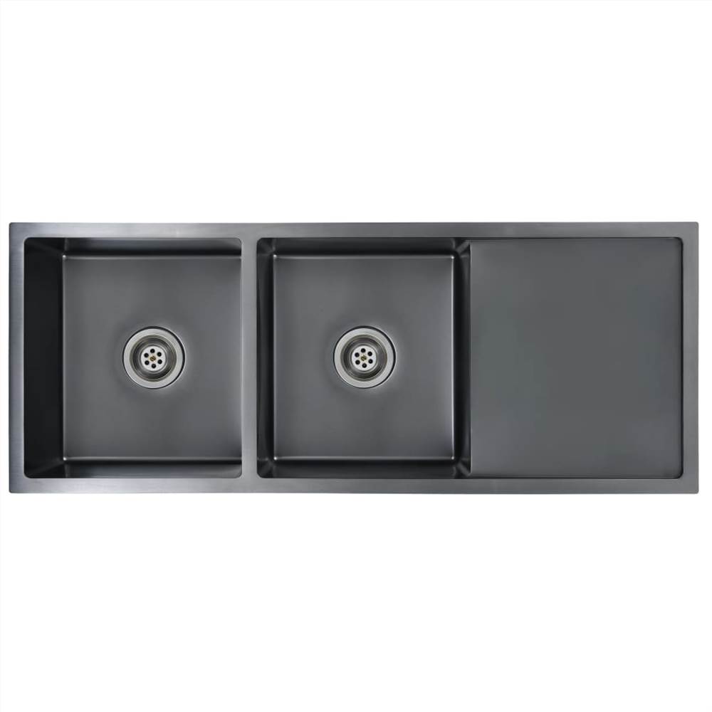 Handmade Kitchen Sink with Strainer Black Stainless Steel
