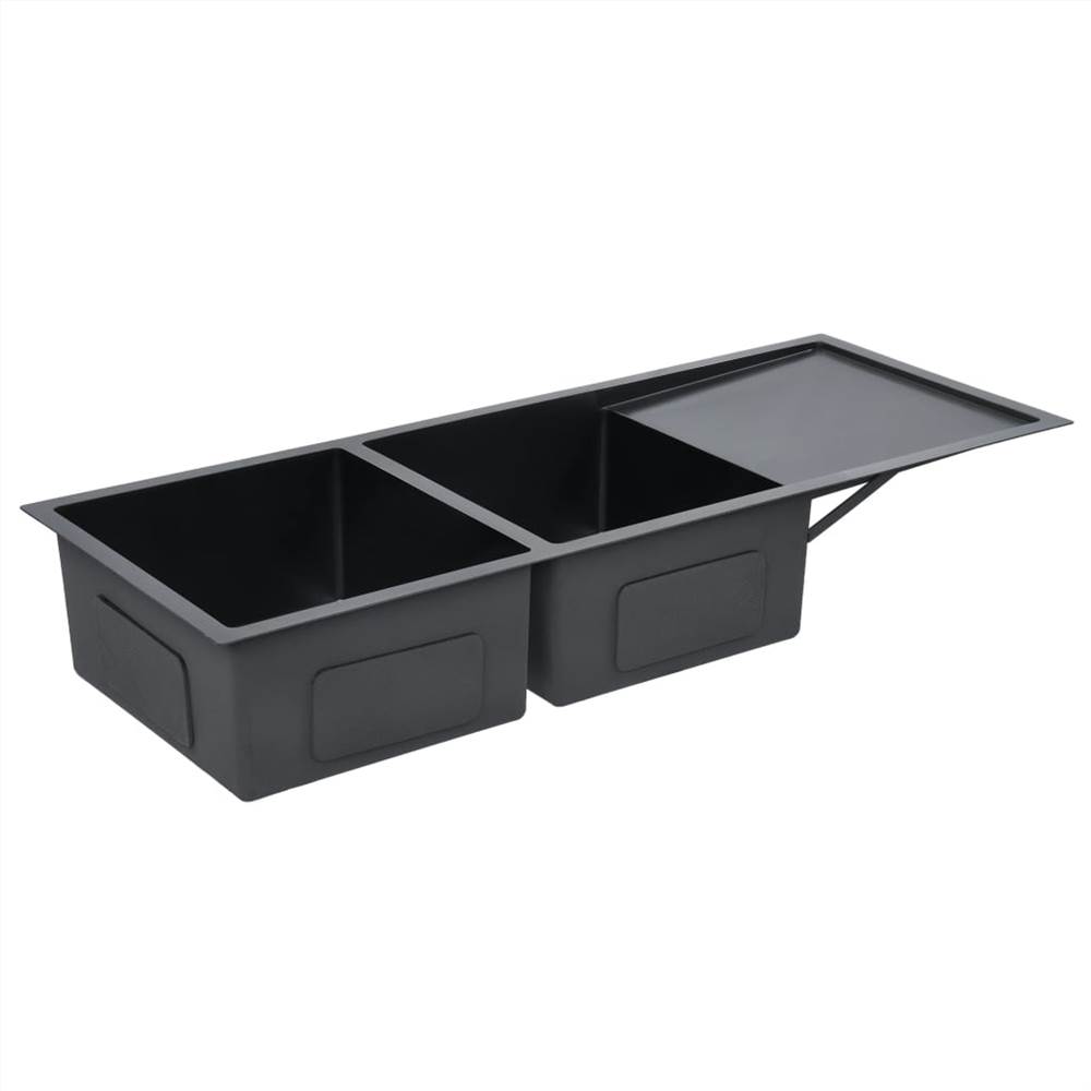 Handmade Kitchen Sink with Strainer Black Stainless Steel