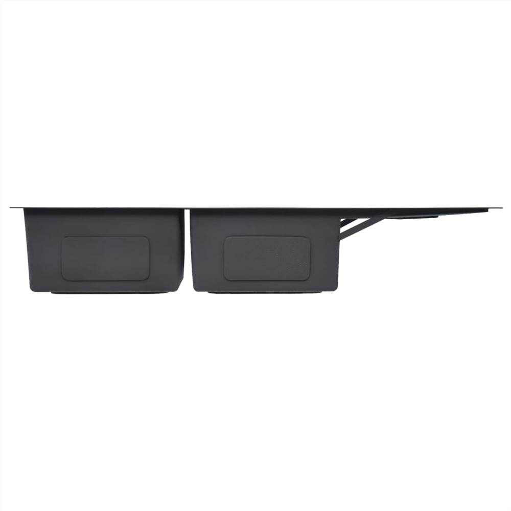 Handmade Kitchen Sink with Strainer Black Stainless Steel
