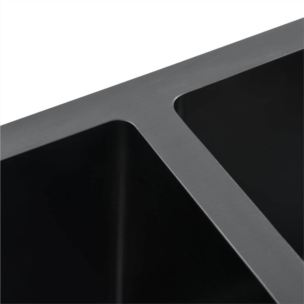Handmade Kitchen Sink with Strainer Black Stainless Steel