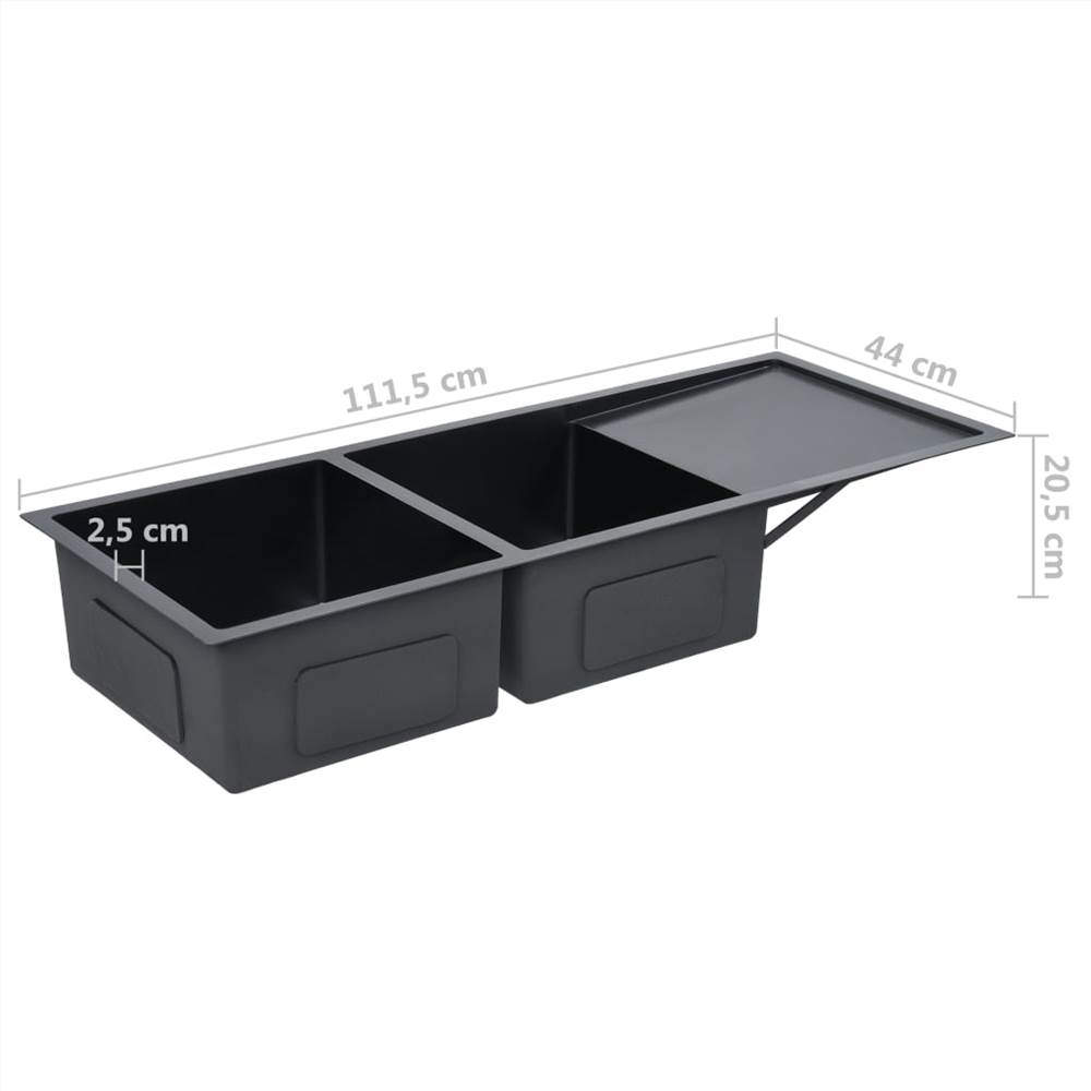 Handmade Kitchen Sink with Strainer Black Stainless Steel