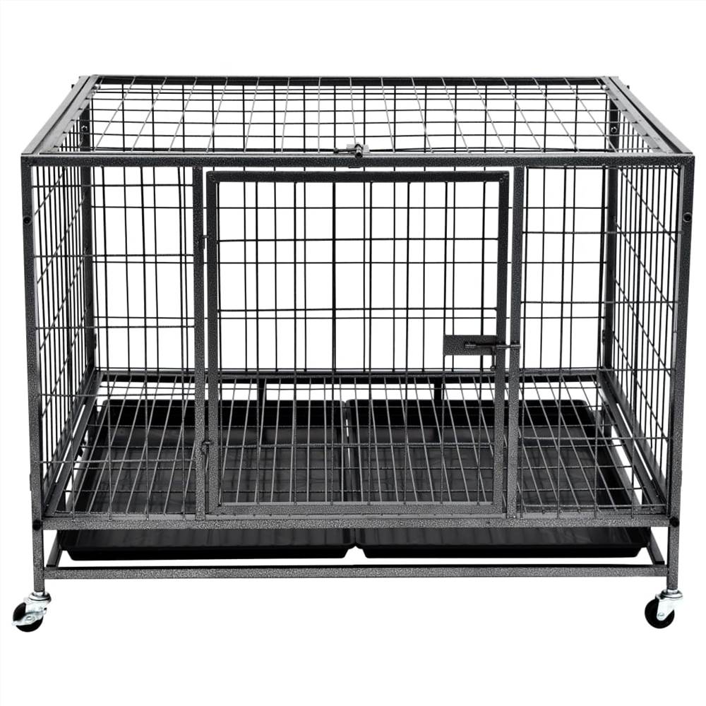Heavy Duty Dog Cage with Wheels Steel 98x77x72 cm