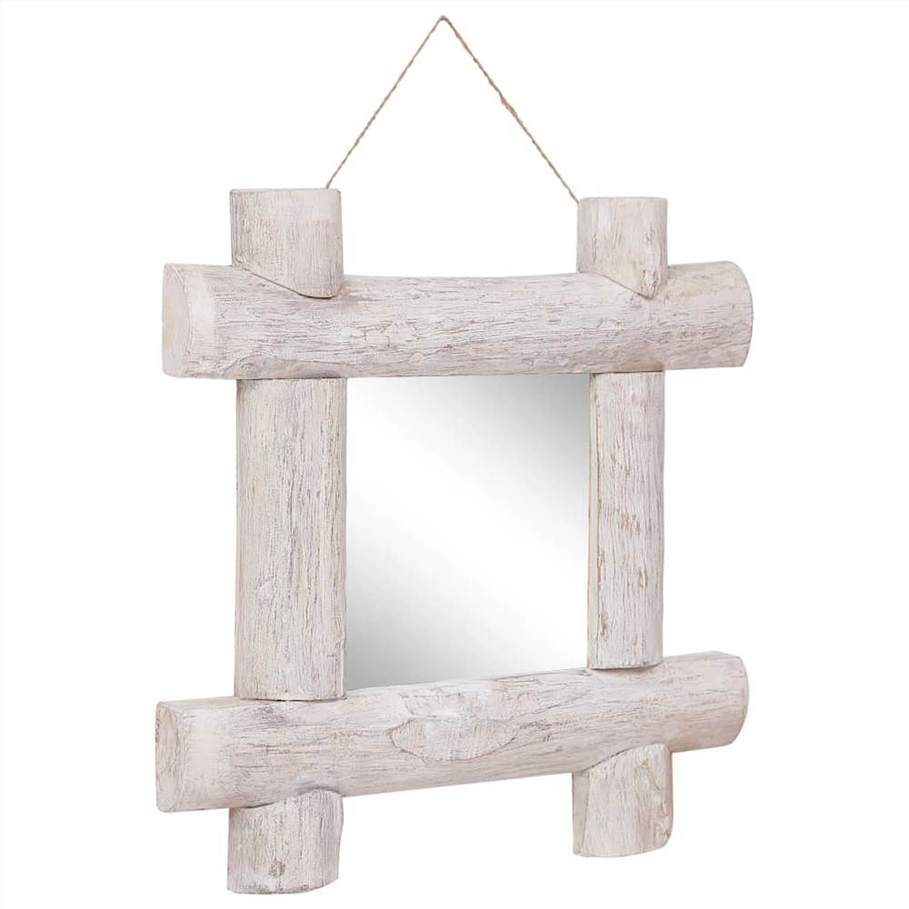 Log Mirror White 50x50 cm Solid Reclaimed Wood