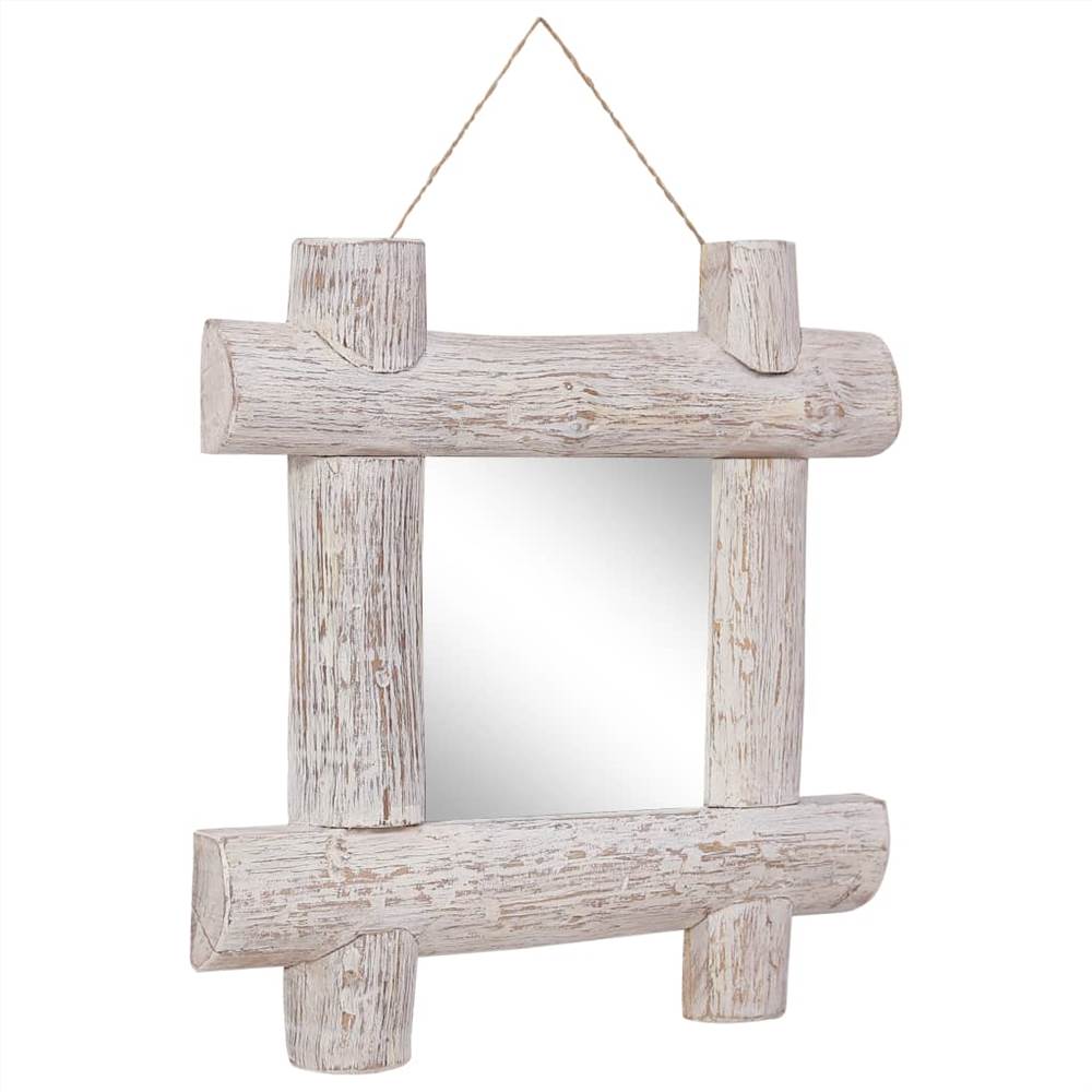 Log Mirror White 50x50 cm Solid Reclaimed Wood