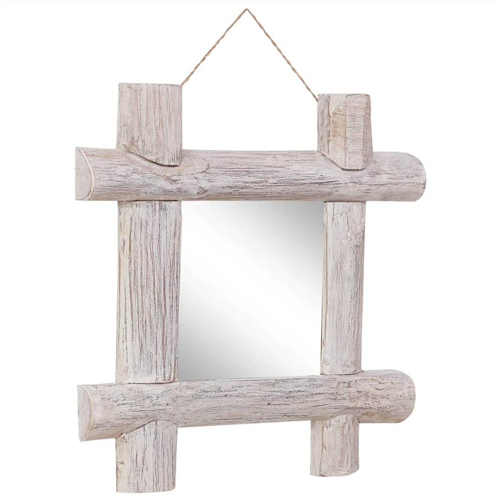 Log Mirror White 50x50 cm Solid Reclaimed Wood
