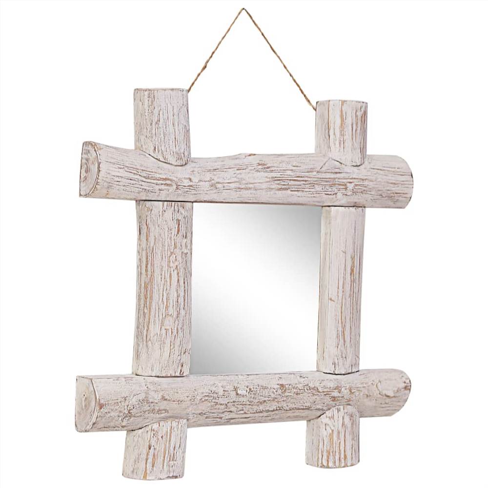 Log Mirror White 50x50 cm Solid Reclaimed Wood