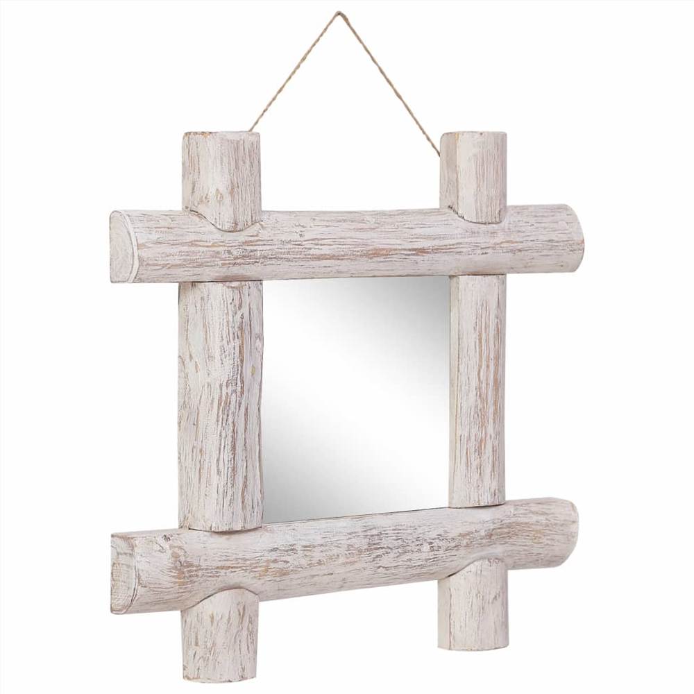 Log Mirror White 50x50 cm Solid Reclaimed Wood