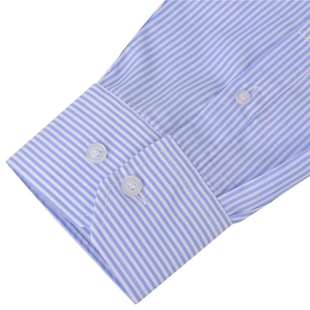 Mens Business Shirt White and Light Blue Stripe Size M