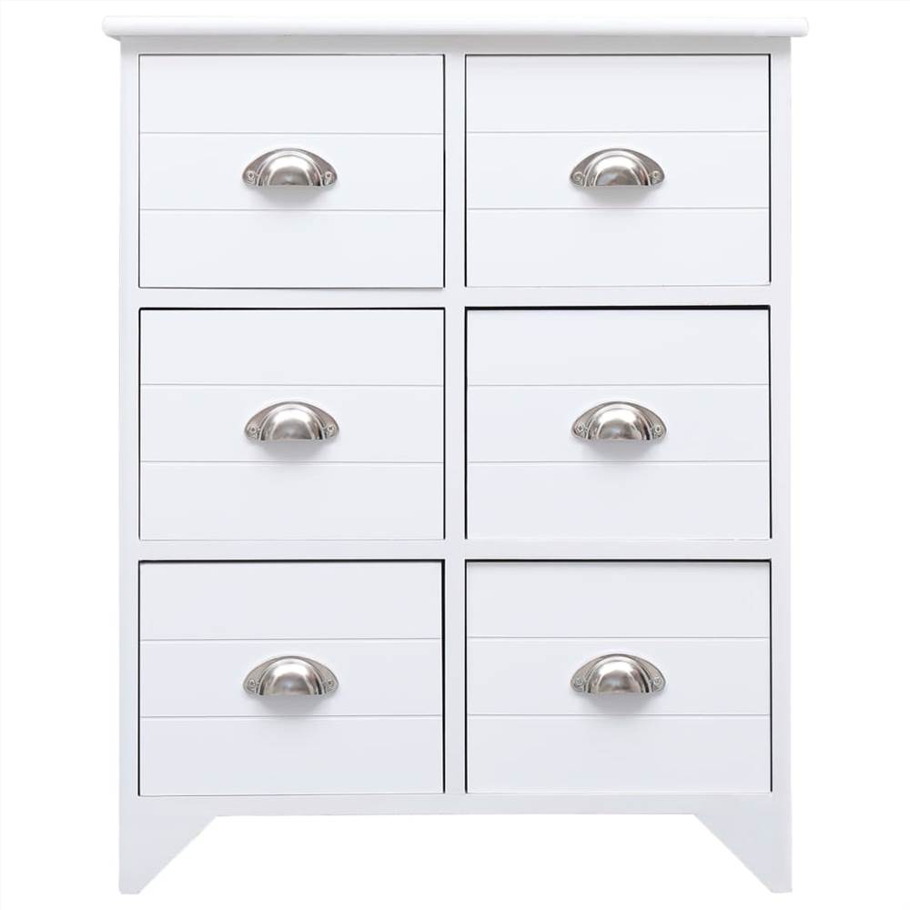 Side Cabinet with 6 Drawers White 60x30x75 cm Paulownia Wood