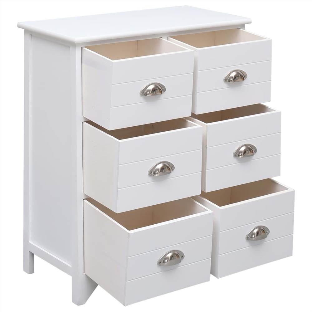 Side Cabinet with 6 Drawers White 60x30x75 cm Paulownia Wood