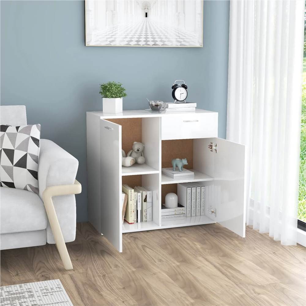 Sideboard High Gloss White 80x36x75 cm Chipboard