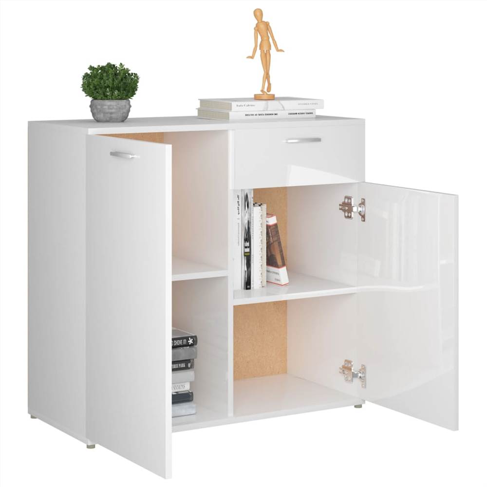 Sideboard High Gloss White 80x36x75 cm Chipboard