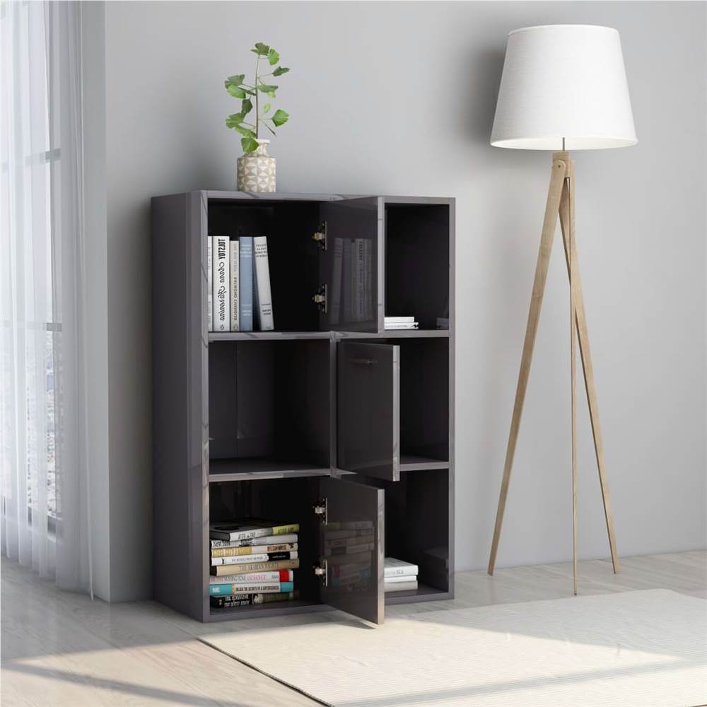 Storage Cabinet High Gloss Grey 60x29.5x90 cm Chipboard