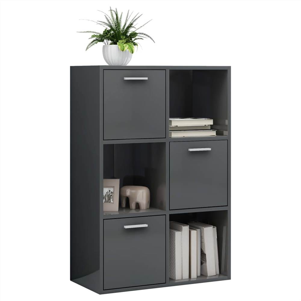 Storage Cabinet High Gloss Grey 60x29.5x90 cm Chipboard